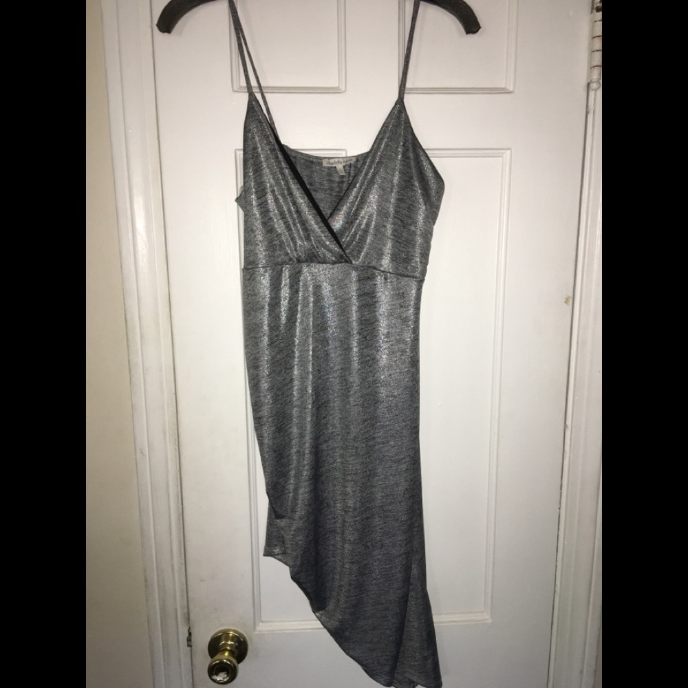 Silver Metallic asymmetrical spaghetti strap dress